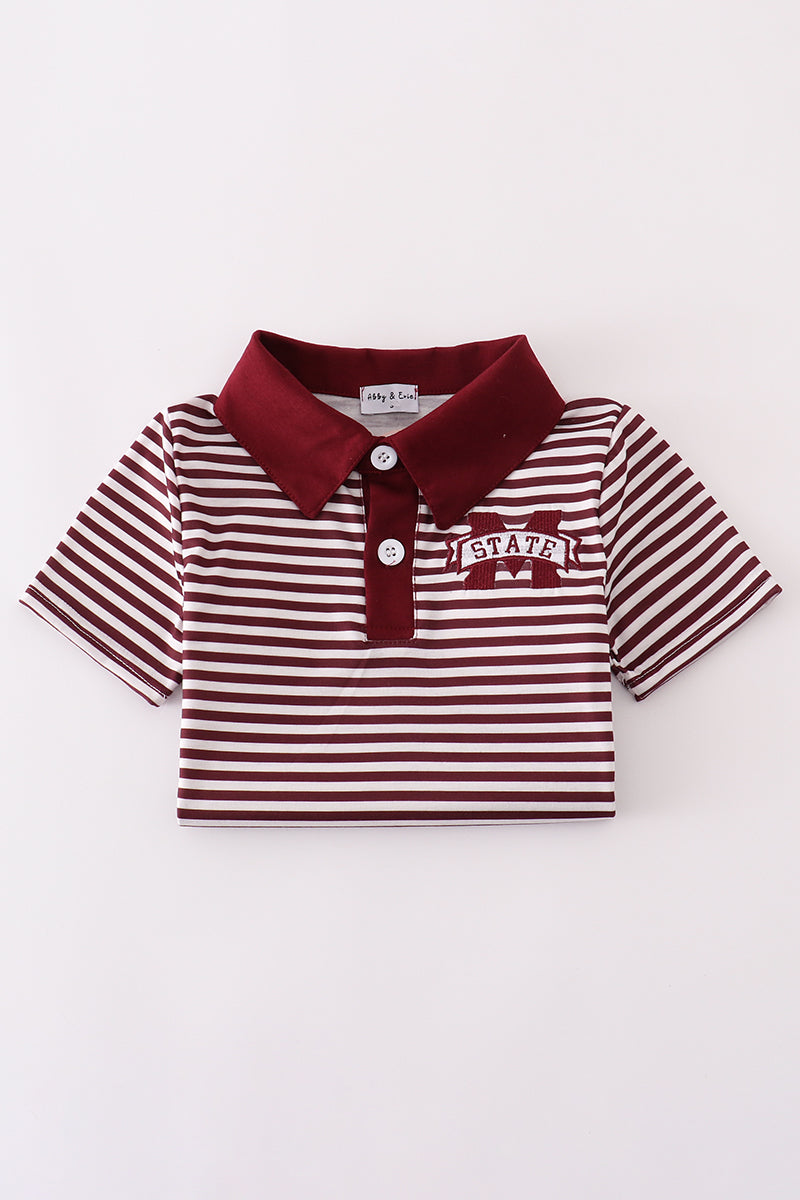 Maroon Mississippi embroidery button down shirt