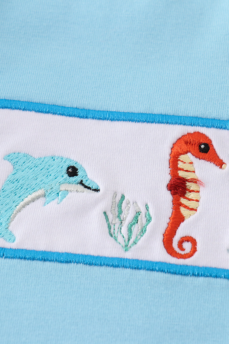 Blue marine creature embroidery set
