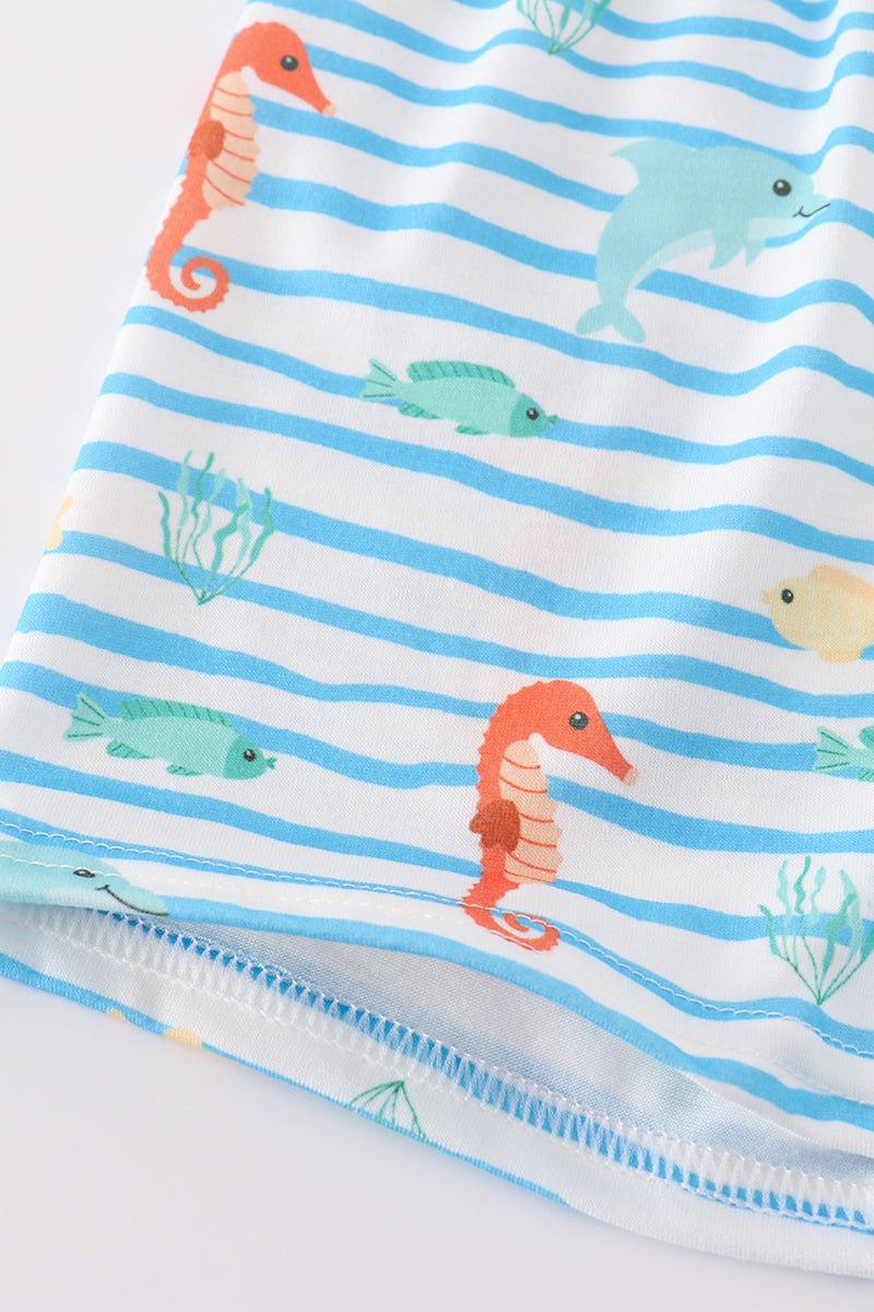 Blue marine creature embroidery set