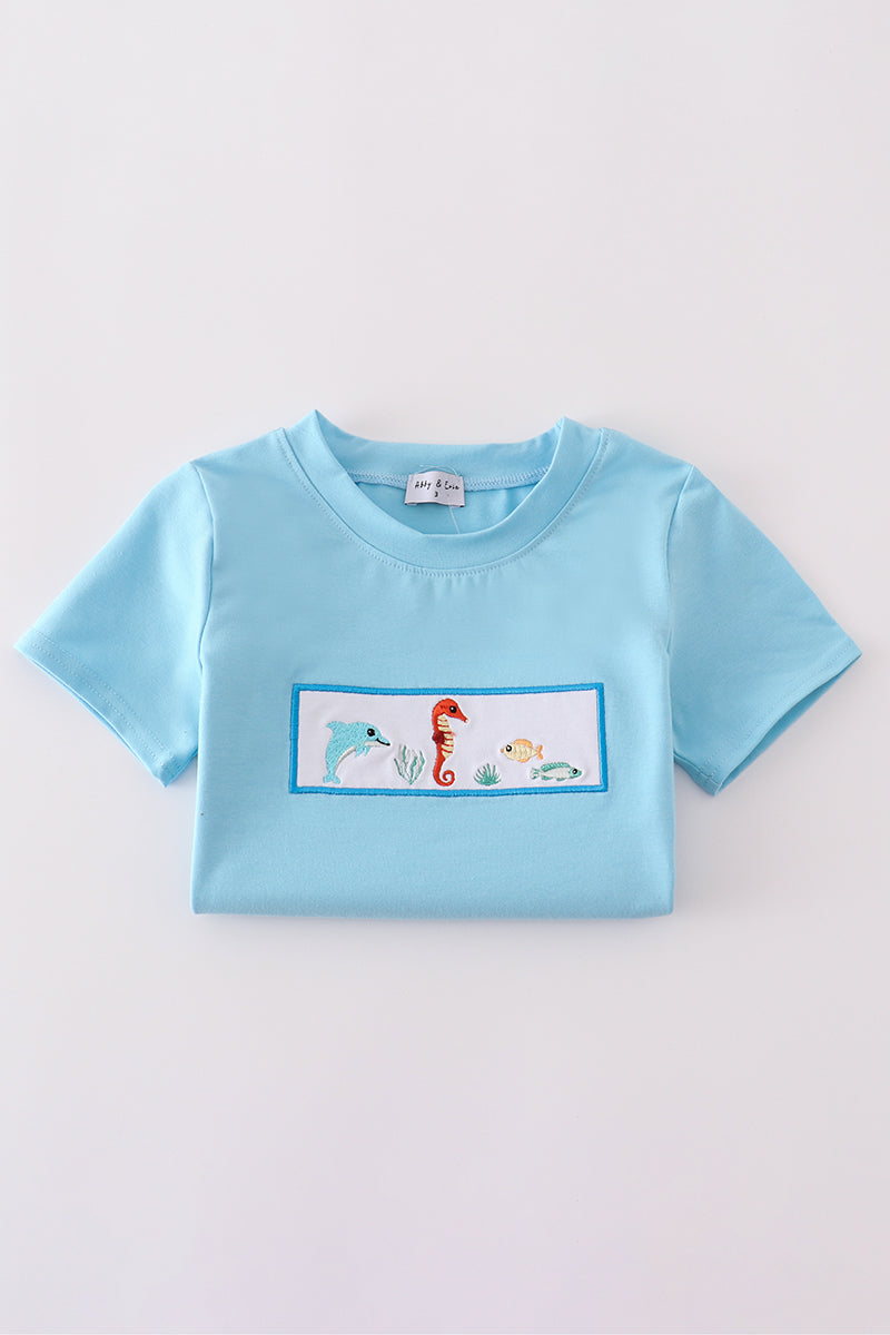 Blue marine creature embroidery set