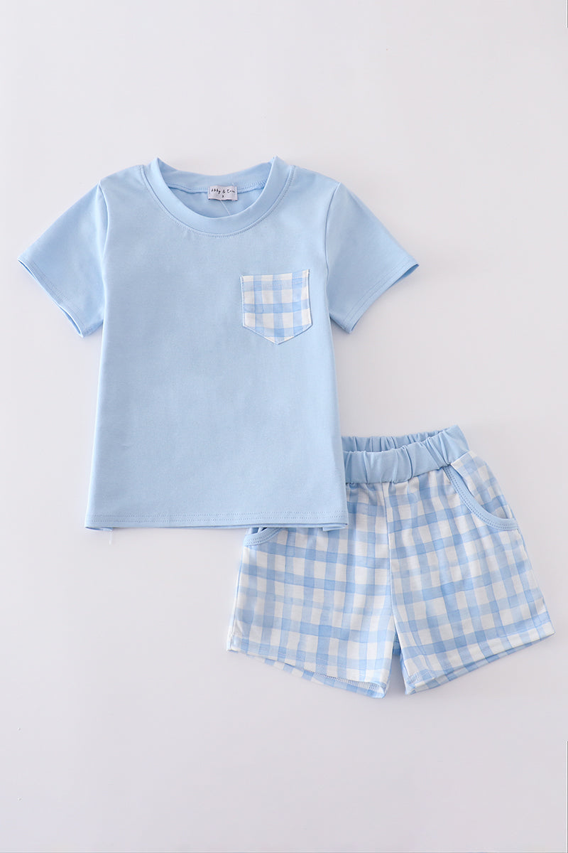 Blue gingham shorts set