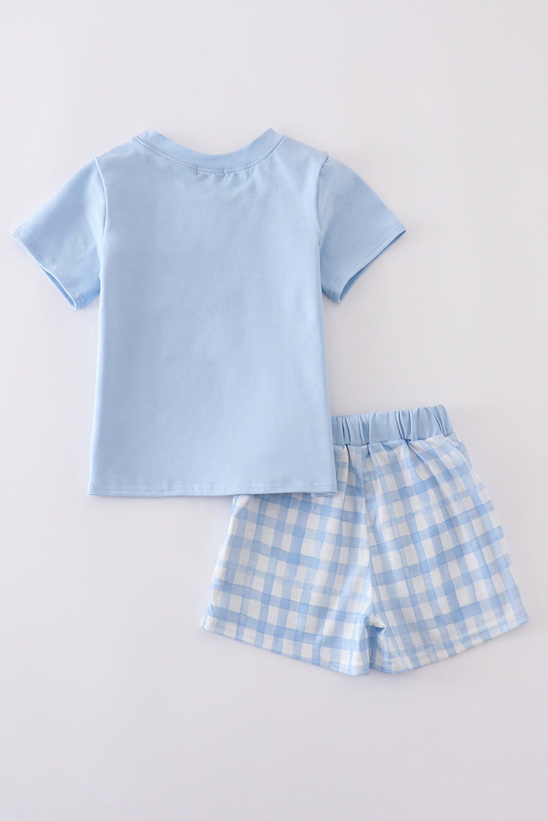 Blue gingham shorts set
