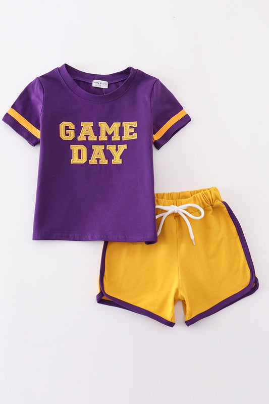 Purple gold LSU GAME DAY glitter shorts set