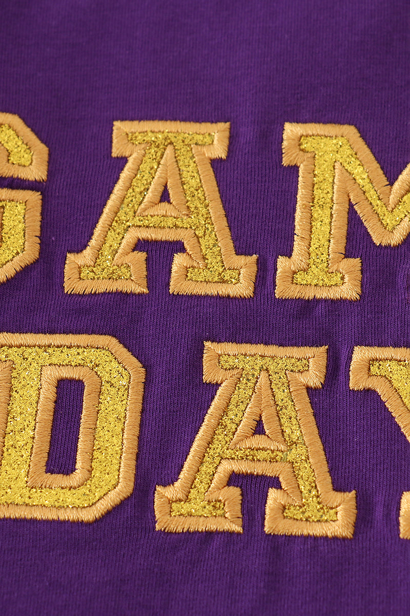 Purple gold LSU GAME DAY glitter shorts set