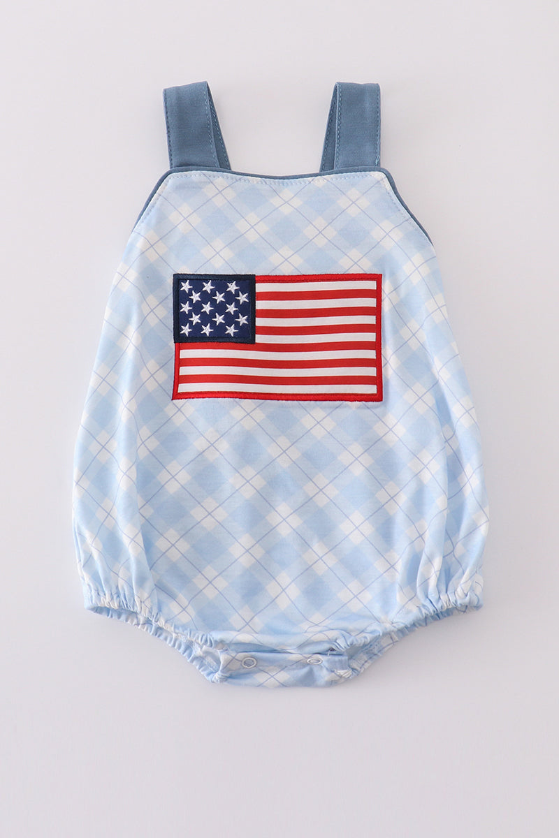 Blue flag embroidery plaid bubble