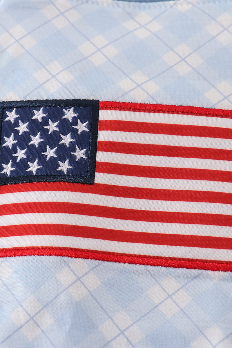 Blue flag embroidery plaid bubble