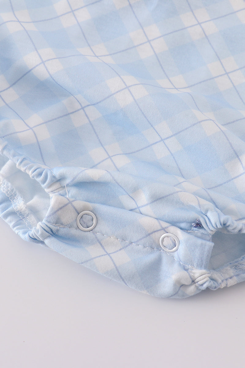 Blue flag embroidery plaid bubble