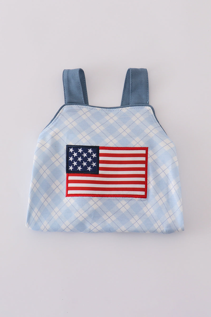 Blue flag embroidery plaid bubble