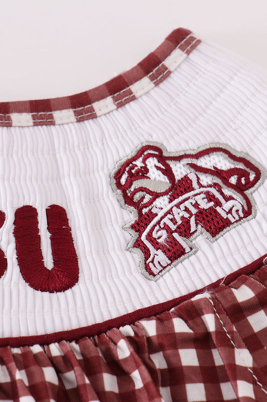 Mississippi MSU embroidery smocked gingham bubble
