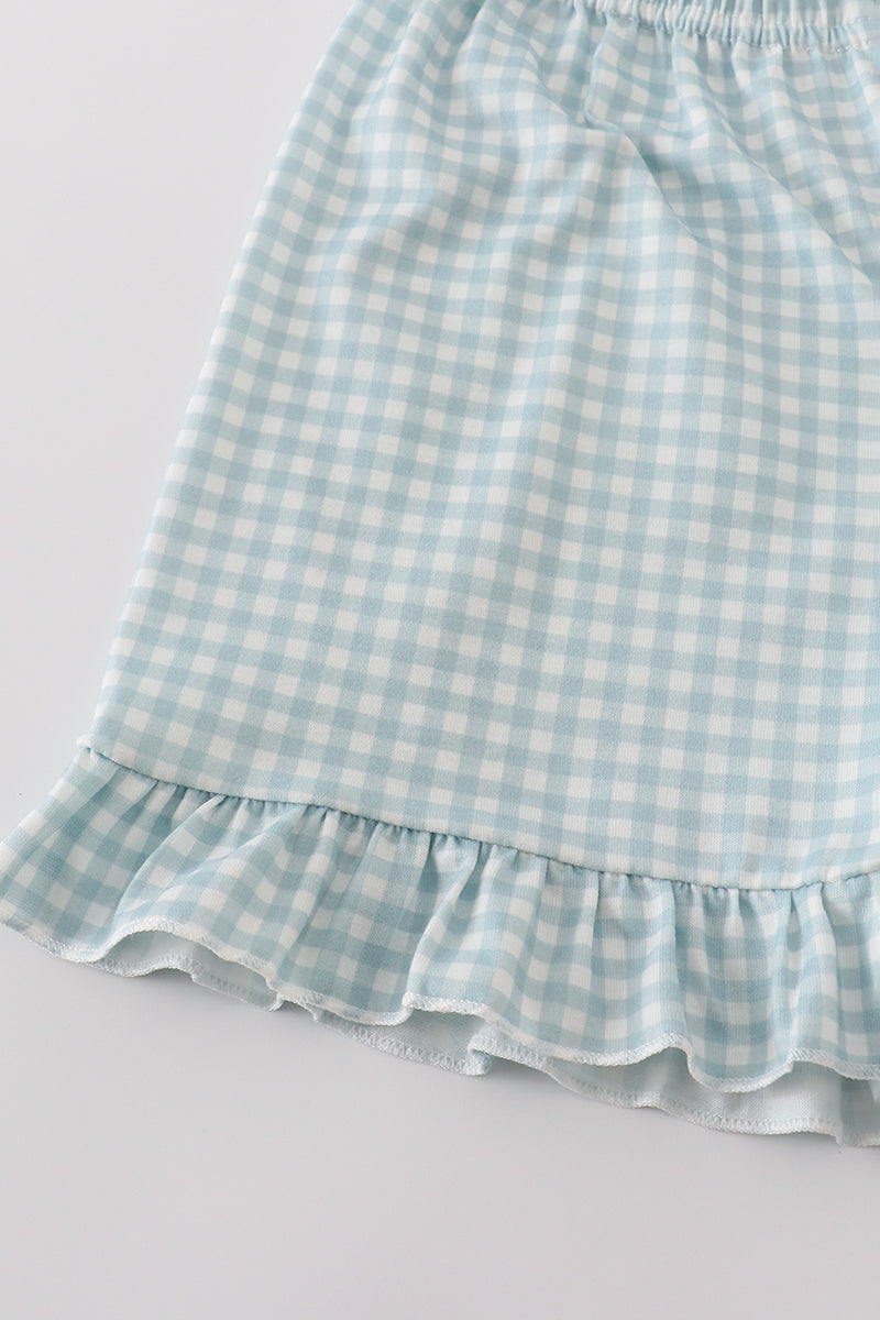 Green farm windmill embroidery ruffle shorts set