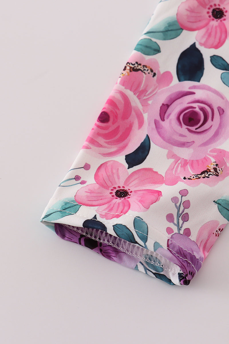 Purple floral swiss dot leotard