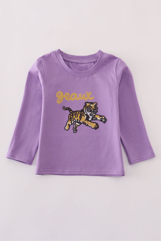 Purple gold LSU geaux tiger sequin top