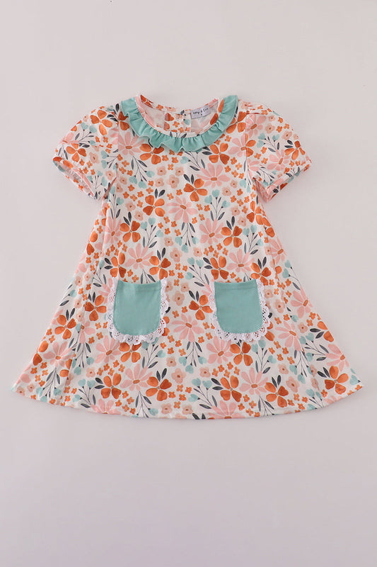 Sage floral ruffle dress