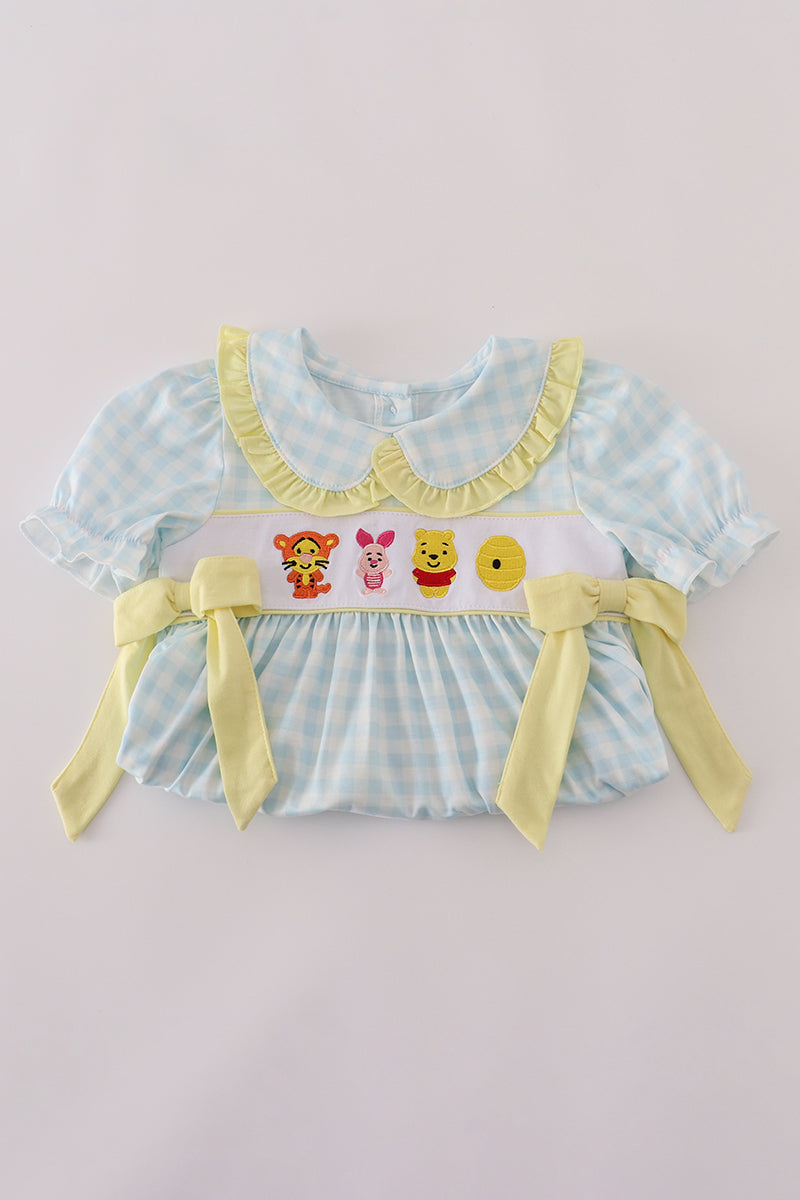 Tiger, Pig, Bear Character Embroidery Gingham Ruffle Shorts Set