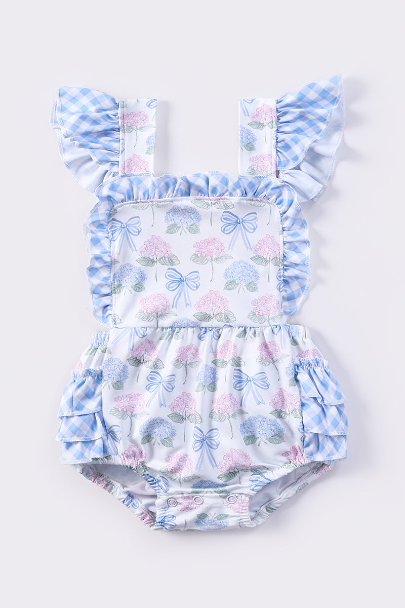Blue floral bow print girl bubble