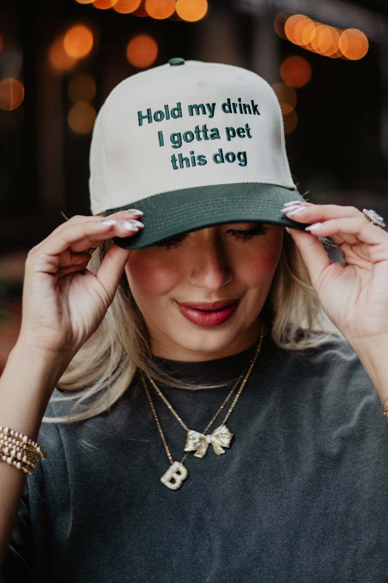 Hold My Drink I Gotta Pet This Dog Vintage Trucker Hat