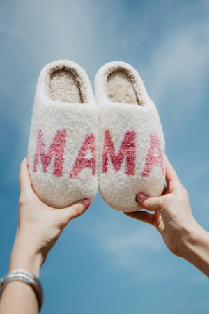 Pink MAMA Fuzzy Slippers