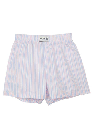 Light Pink and Blue Striped Ladies Boxer Shorts