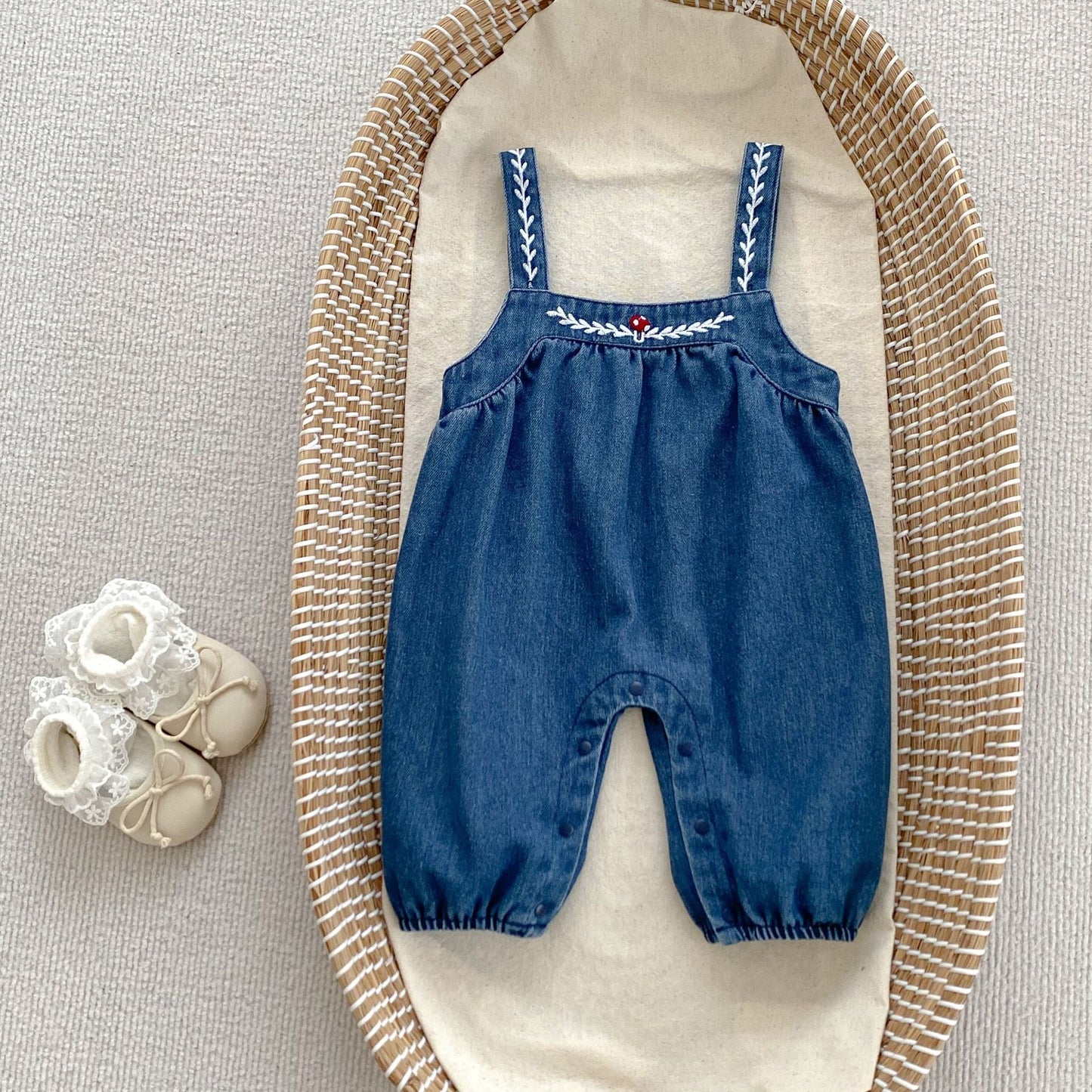Arrival Autumn Baby Girls Long Sleeves Embroidered Top Shirt and Denim Overalls – Clothing Set