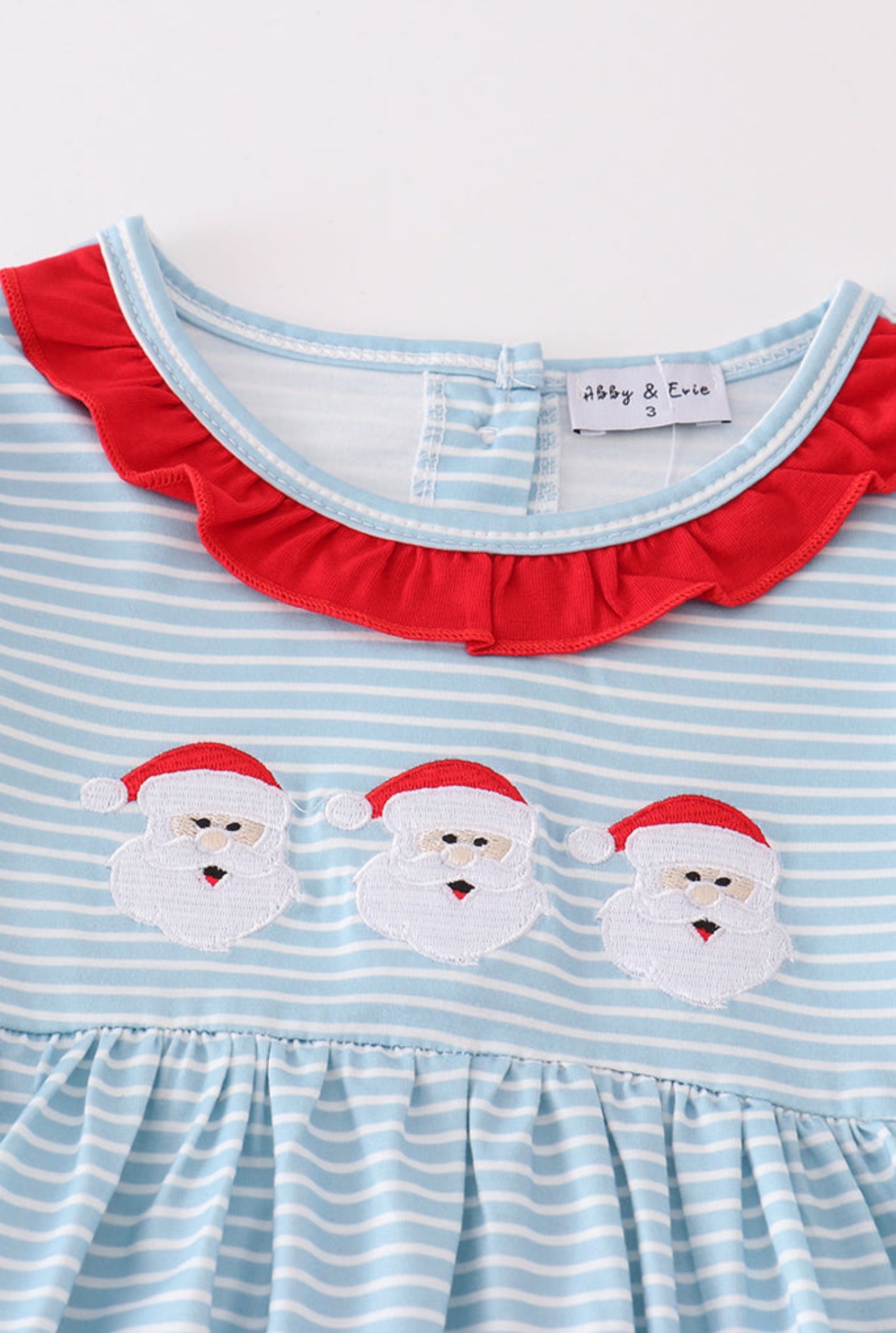 Blue Santa Ruffle Embroidery Girl Set