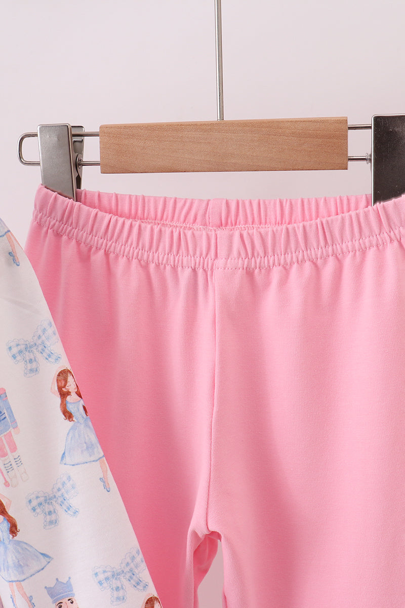 Pink bow nutcracker ruffle pants set