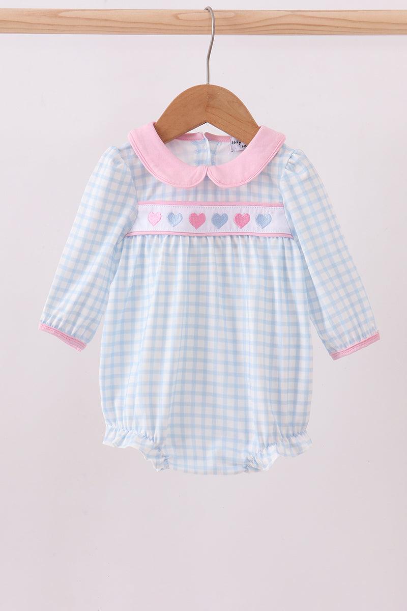 Blue heart embroidery gingham bubble