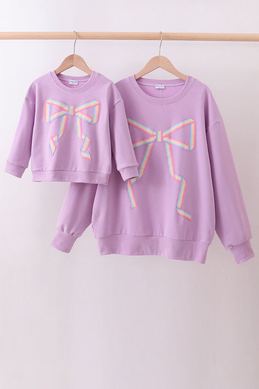 Purple hand-sewn bow mom&me sweatshirt