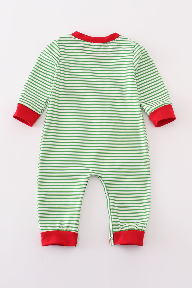 Gingerbread Striped Embroidery Boy Onesie