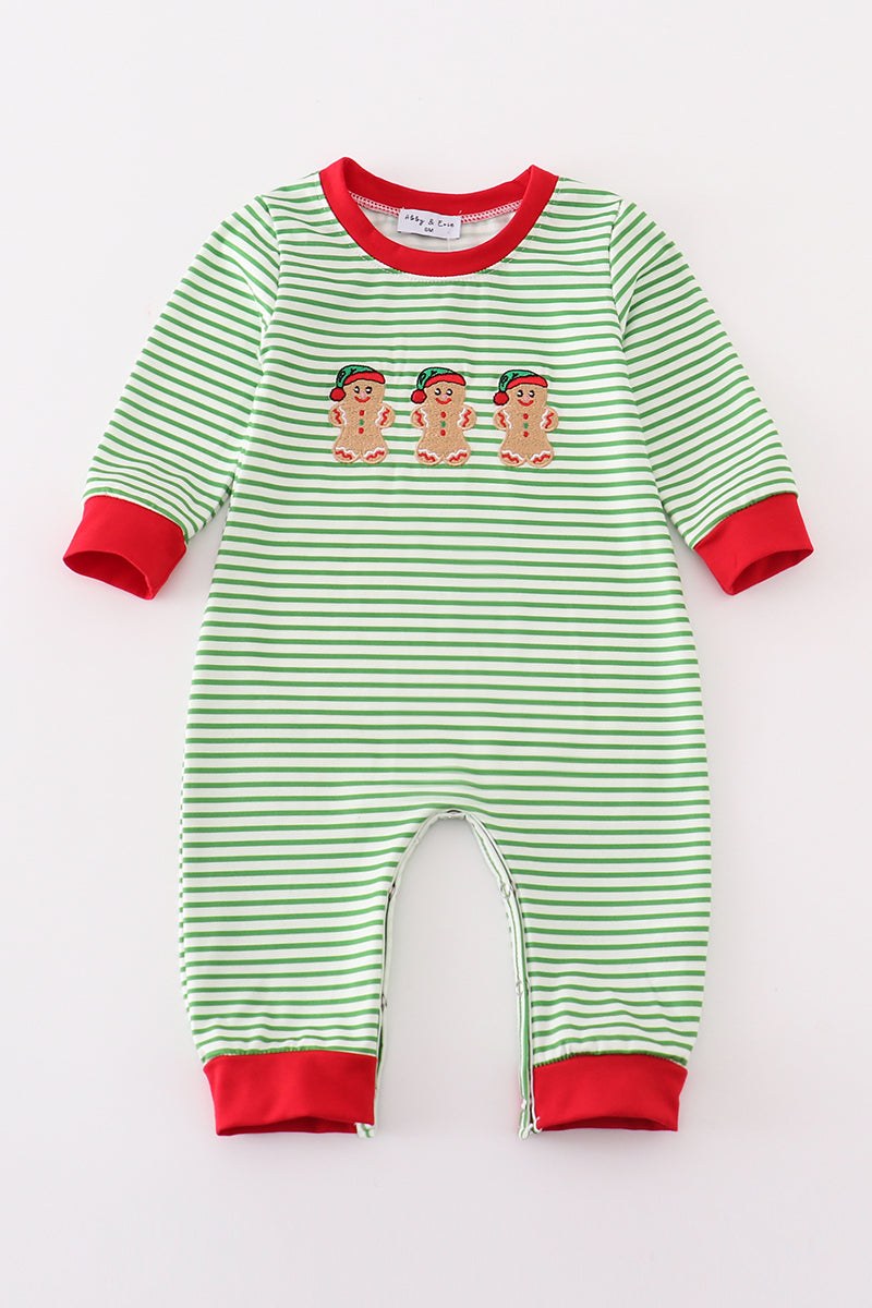 Gingerbread Striped Embroidery Boy Onesie