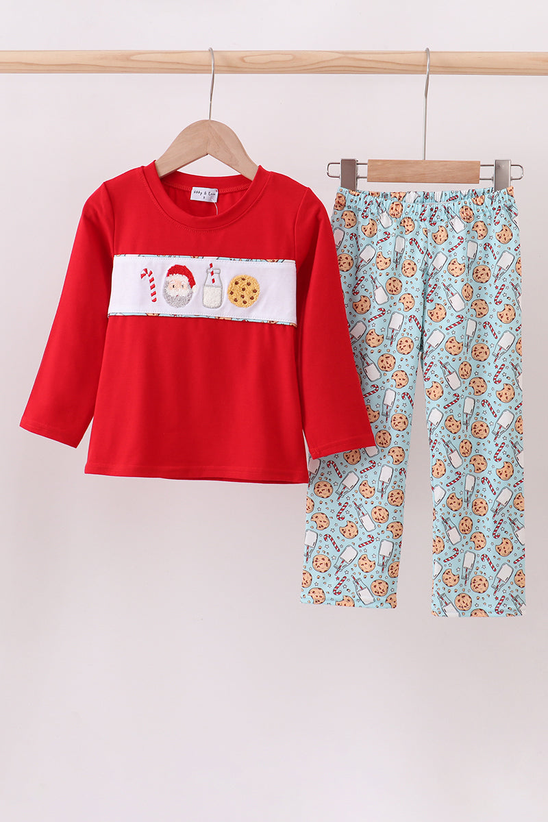 Red Santa claus cookie french knot pants set