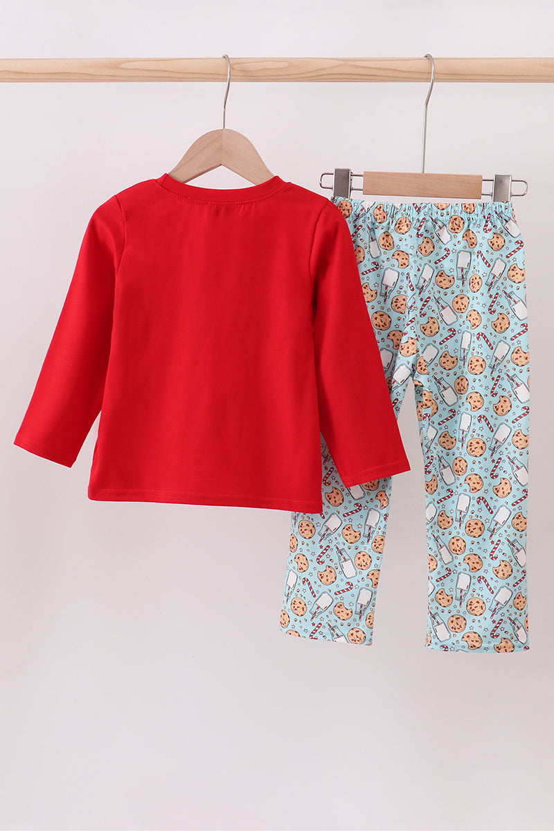 Red Santa claus cookie french knot pants set