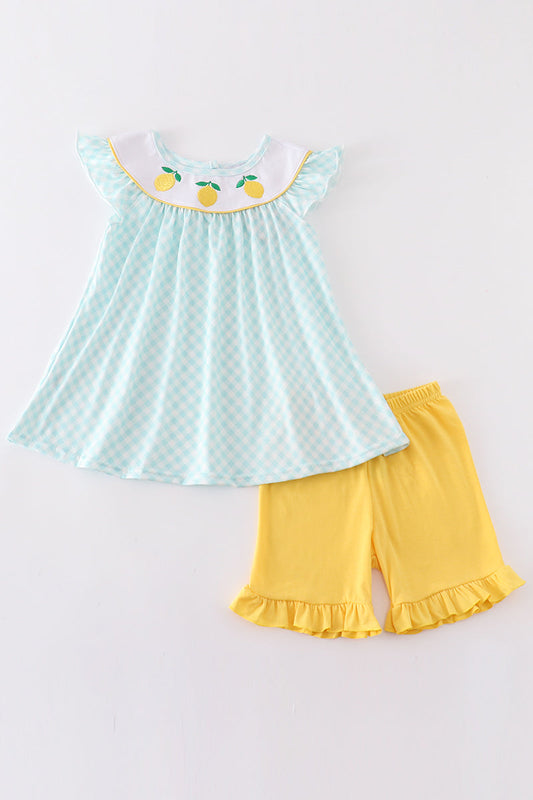 Mint lemon embroidery girl set