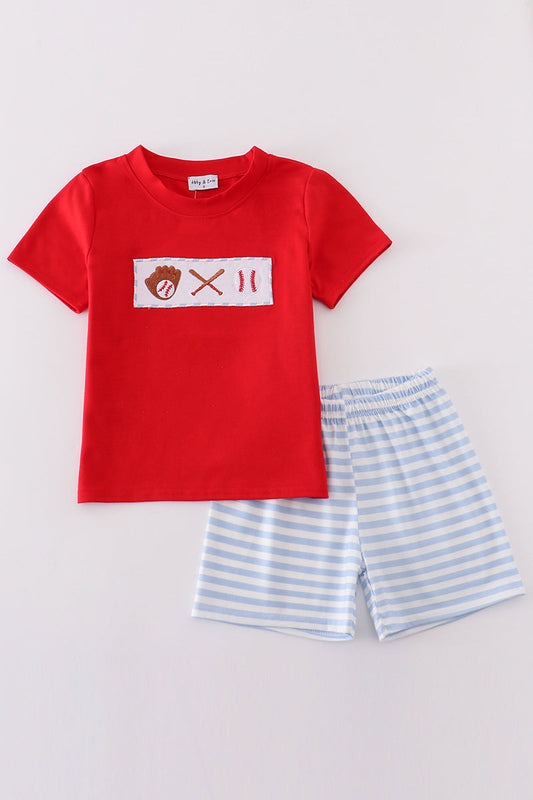 Red baseball embroidery boy set