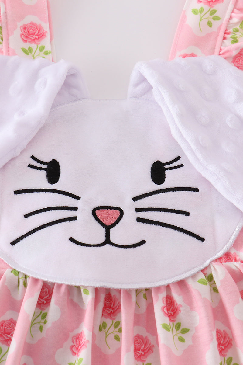 Pink floral bunny applique bubble