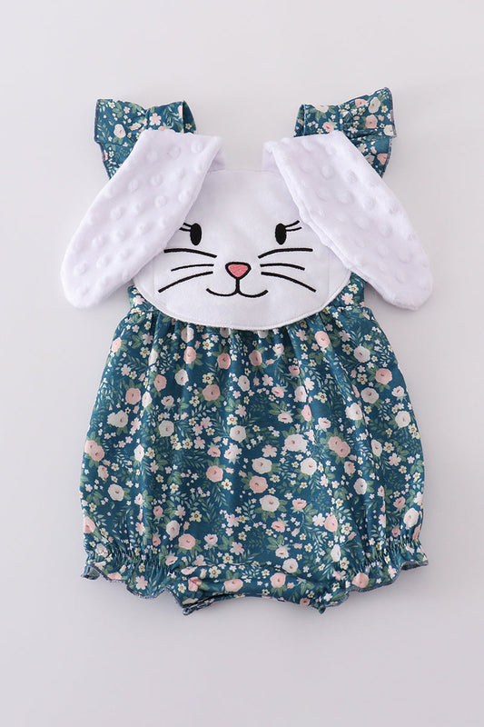 Green floral bunny applique bubble