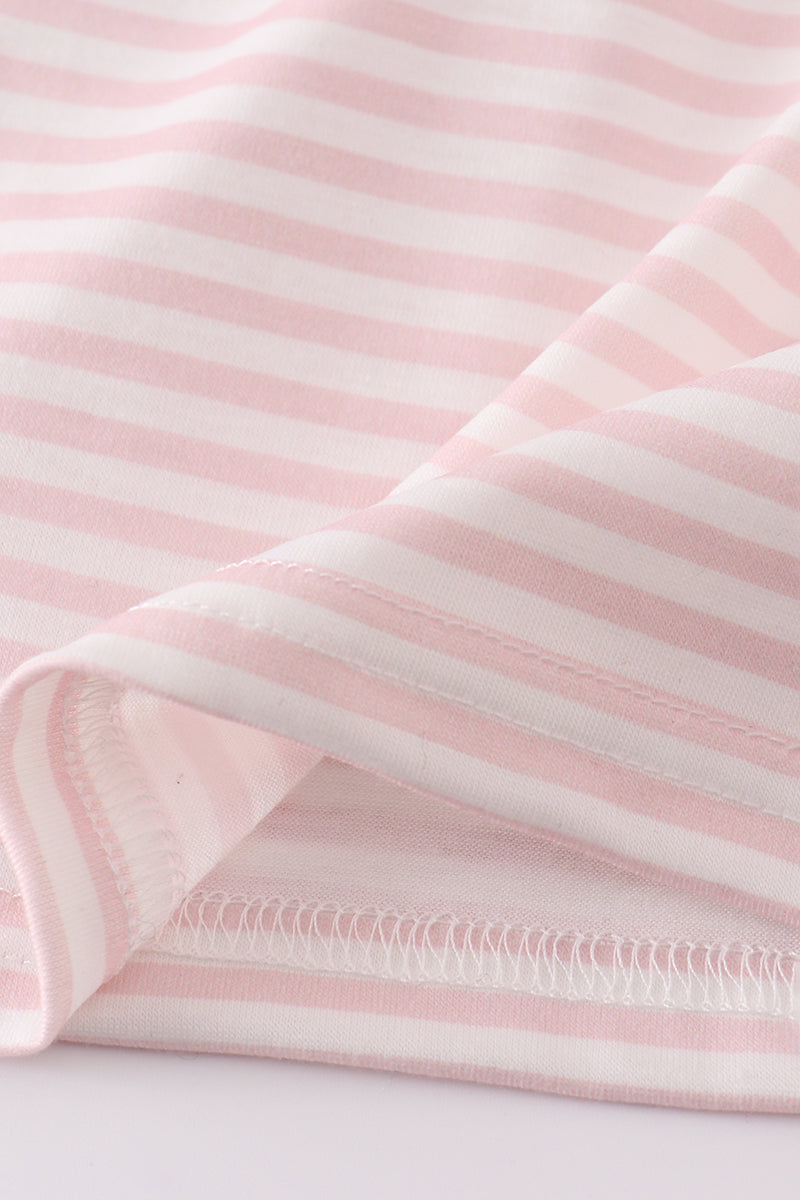 Pink stripe animal embroidery smocked set