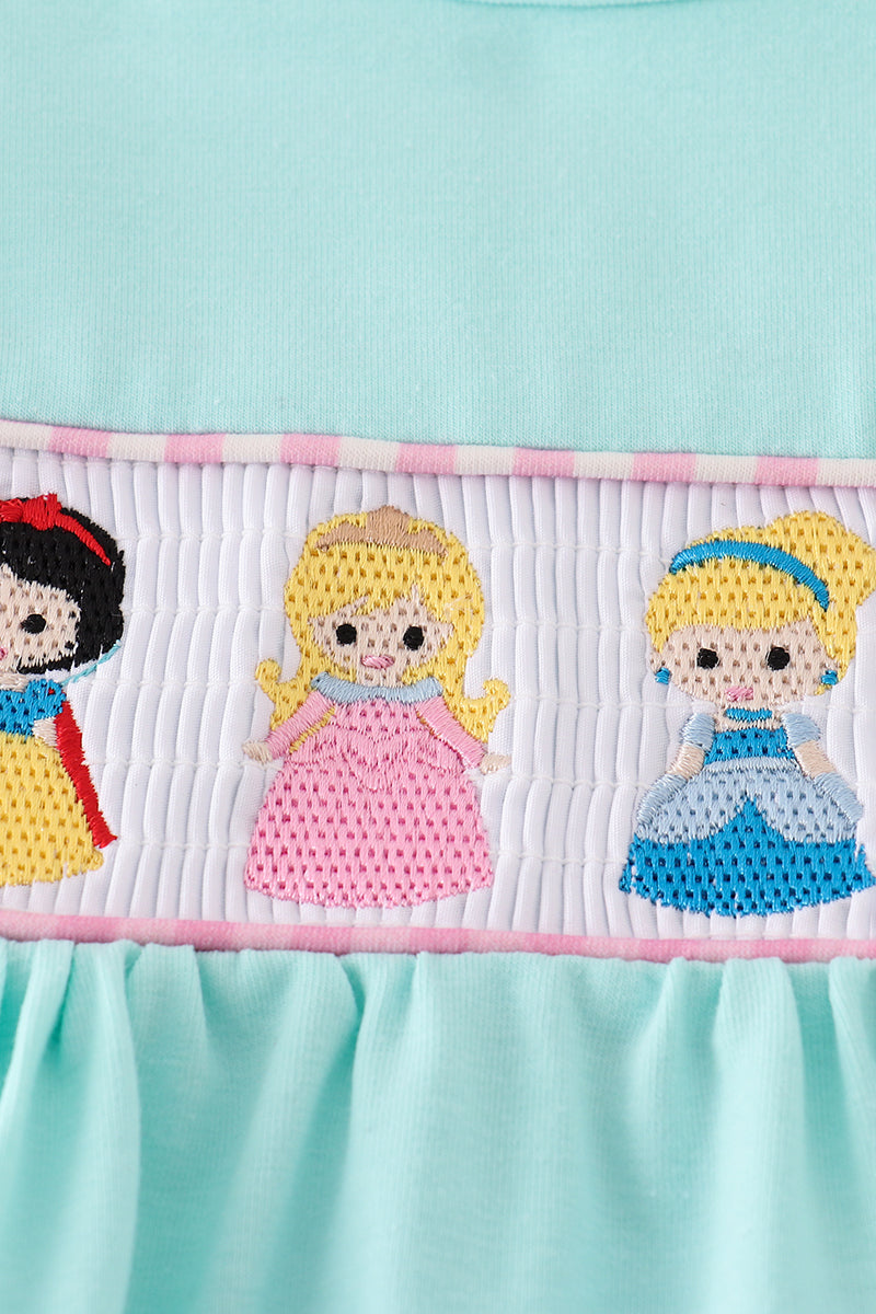 Mint princess embroidery gingham ruffle dress