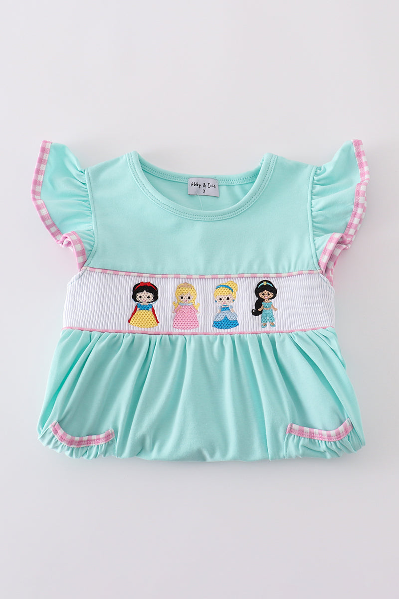 Mint princess embroidery gingham ruffle dress