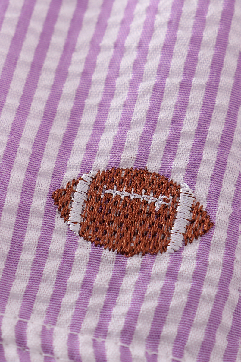 Purple stripe seersucker football I love LSU embroidery set