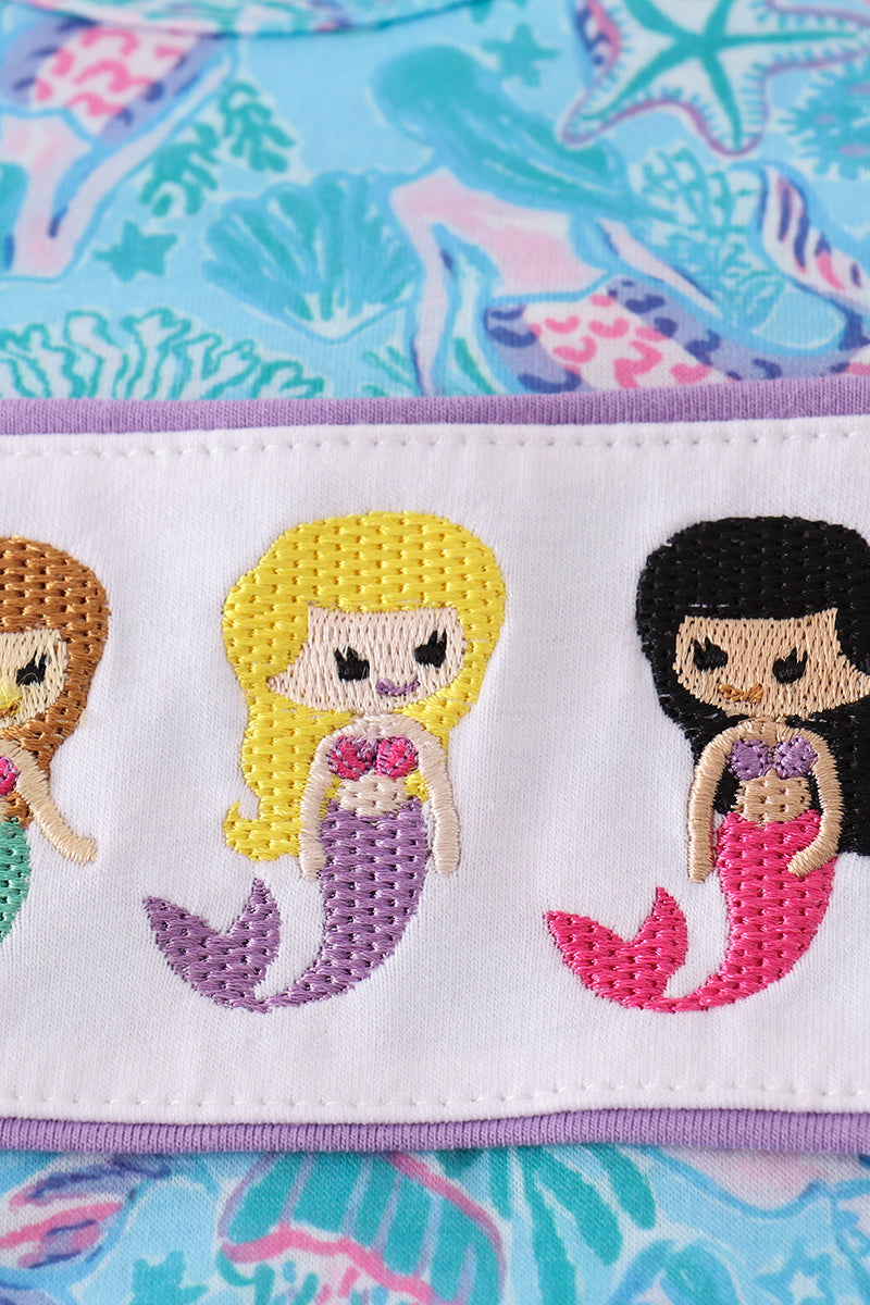 Mermaid lagoon embroidery shorts set