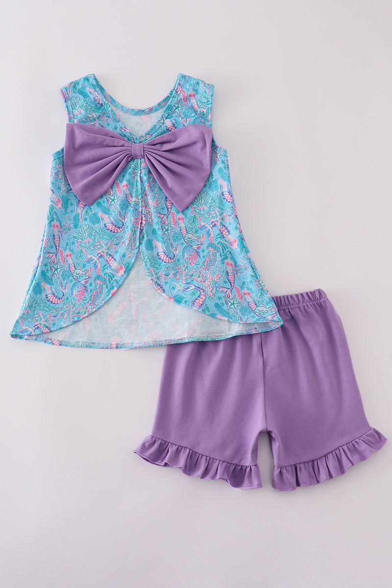 Mermaid lagoon embroidery shorts set