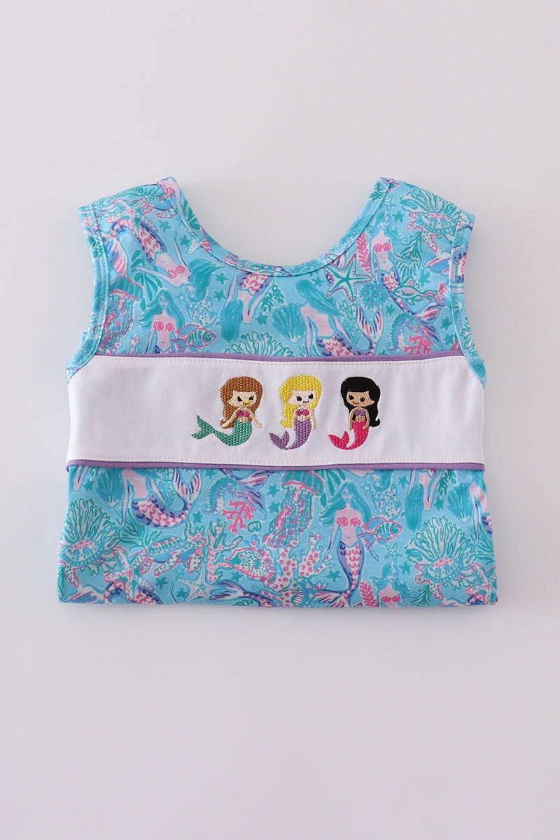 Mermaid lagoon embroidery shorts set