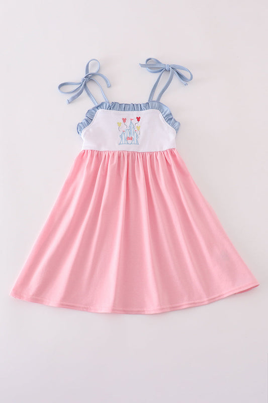 Pink castle applique ruffle dress