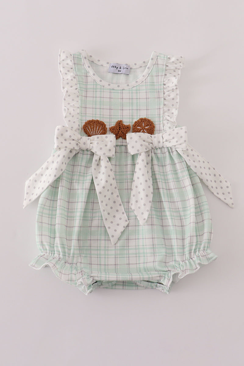 Green plaid sea shell french knot ruffle bubble