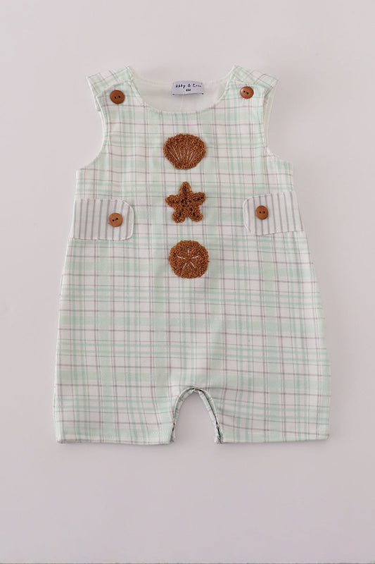 Green plaid sea shell french knot jonjon