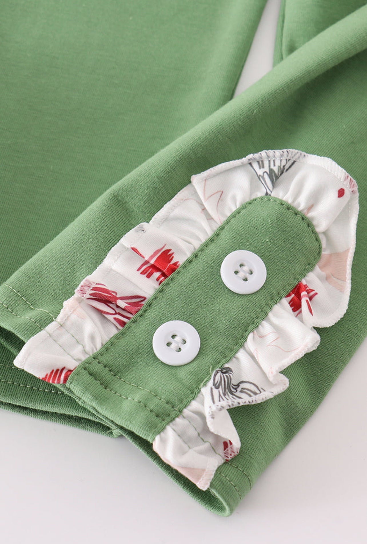 Green Christmas Tree Print Ruffle Girl Set