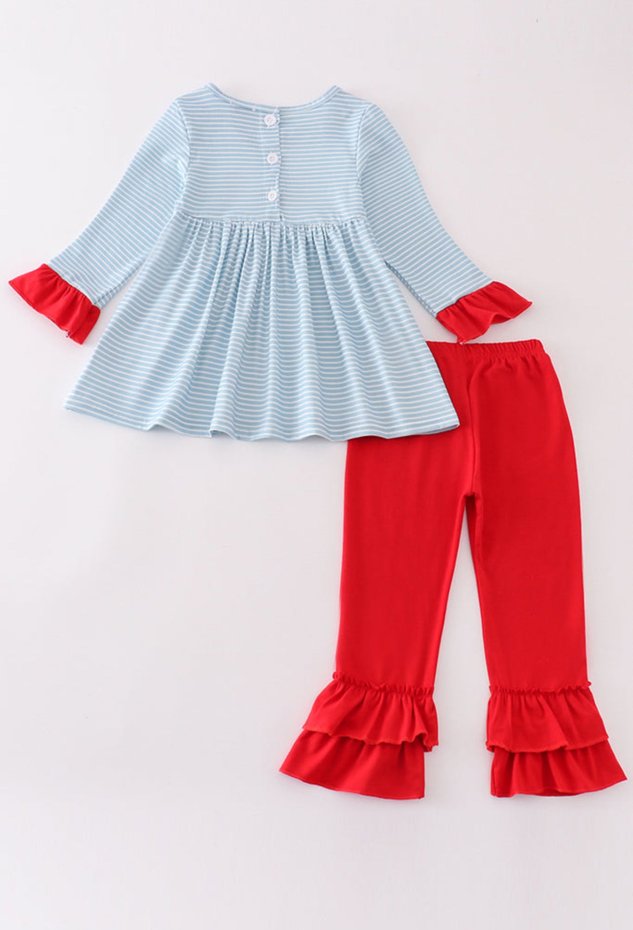 Blue Santa Ruffle Embroidery Girl Set