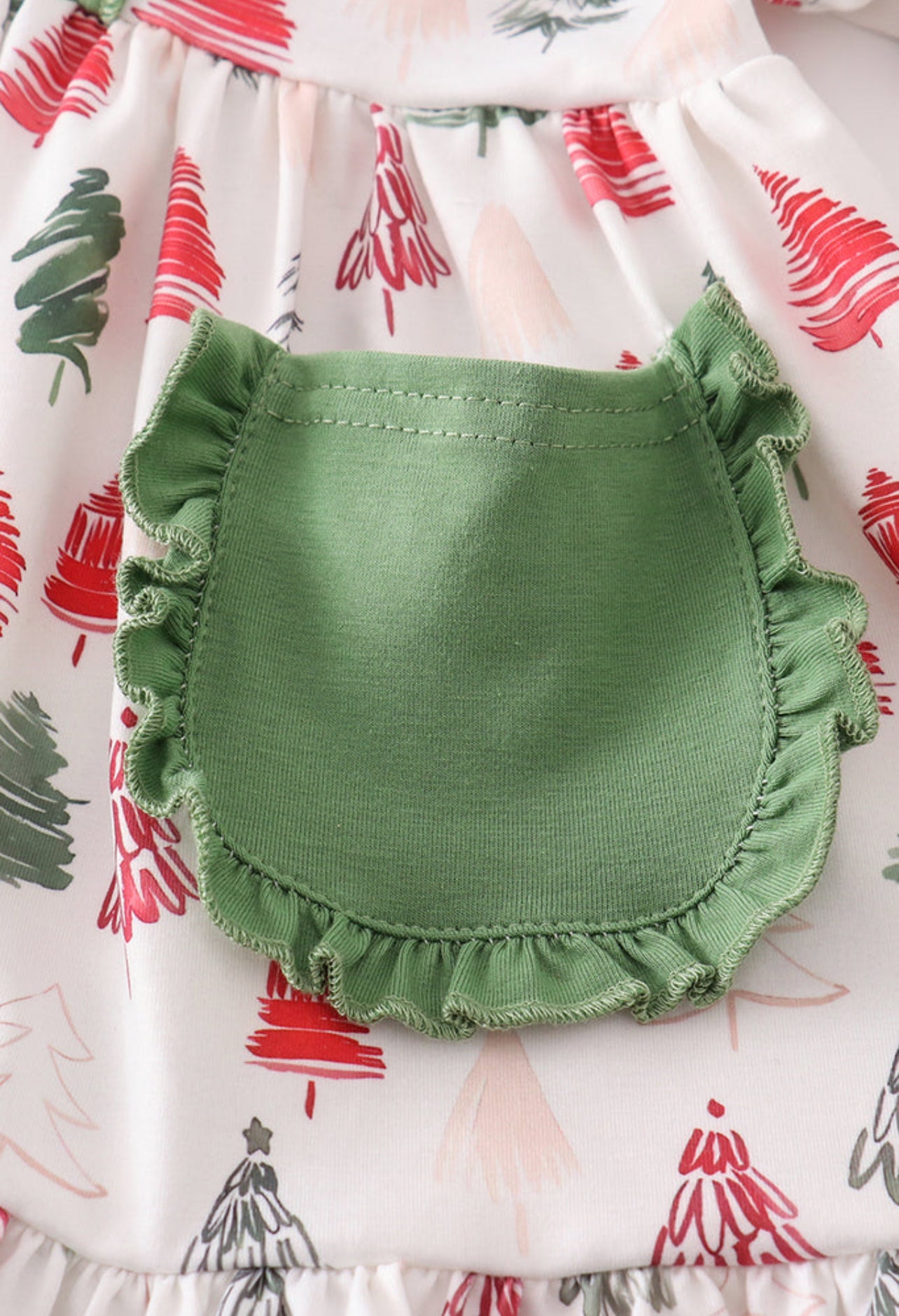 Green Christmas Tree Print Ruffle Girl Set