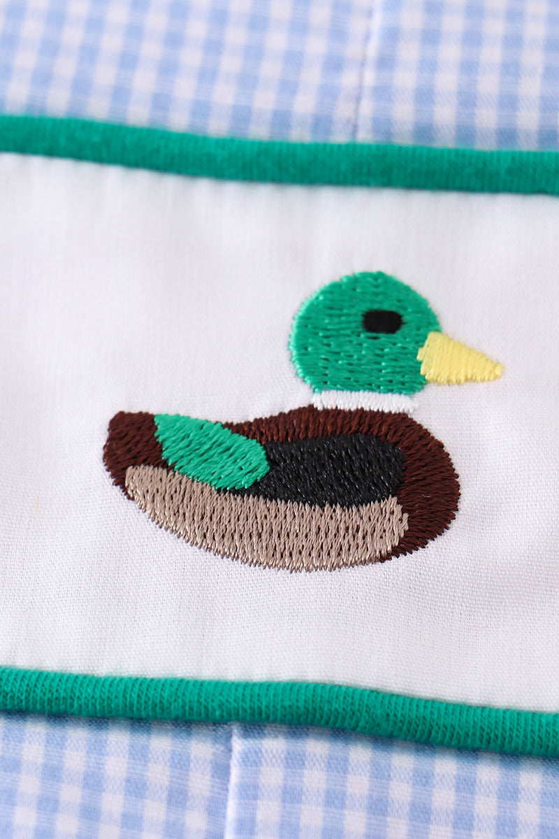 Premium Blue duck embroidery boy gingham jonjon