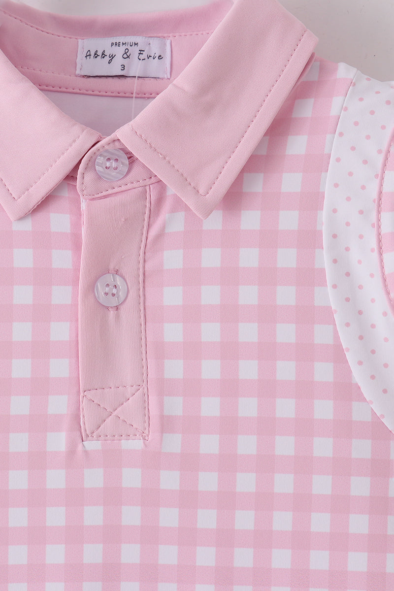 Pink active gingham shorts dress set